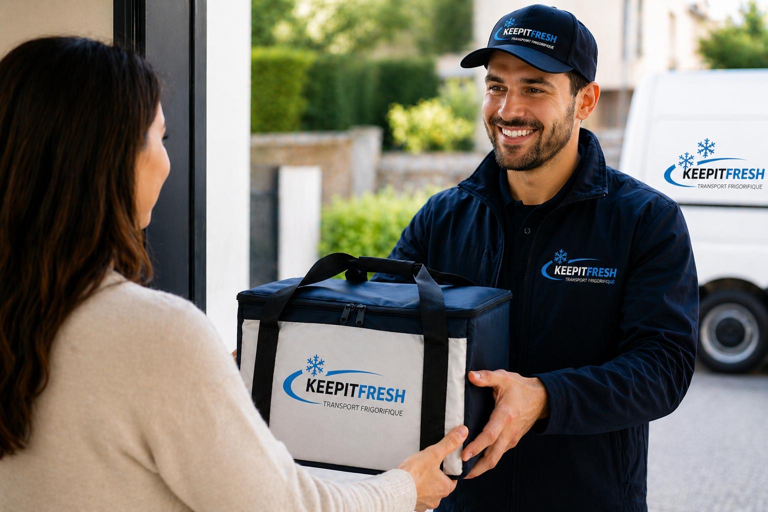 Chauffeur KeepItFresh remettant une livraison en main propre